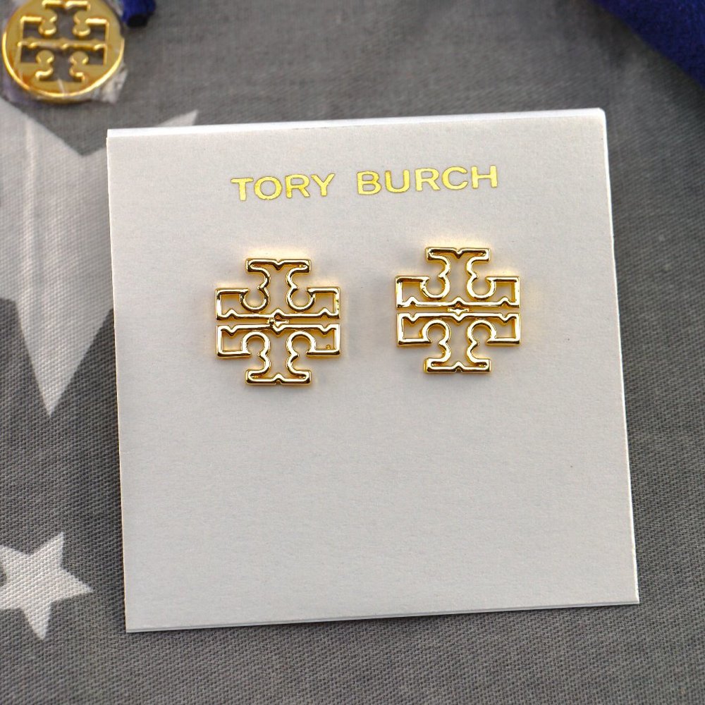 Tory Burch Britten Gold Stud Earrings (Brand New with Dust Bag) - Picture 3 of 6